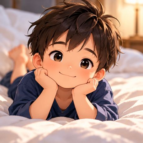 Boy resting happily with his chin on his hands
