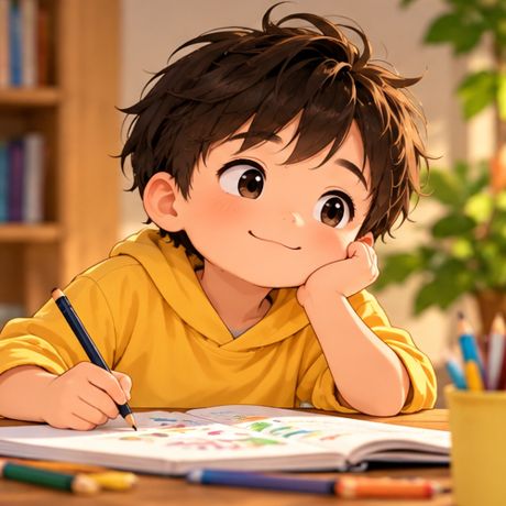 Boy drawing at his desk